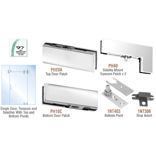 Polished Stainless North American Patch Door Kit for Use with Fixed Transom and Two Sidelites - Without Lock