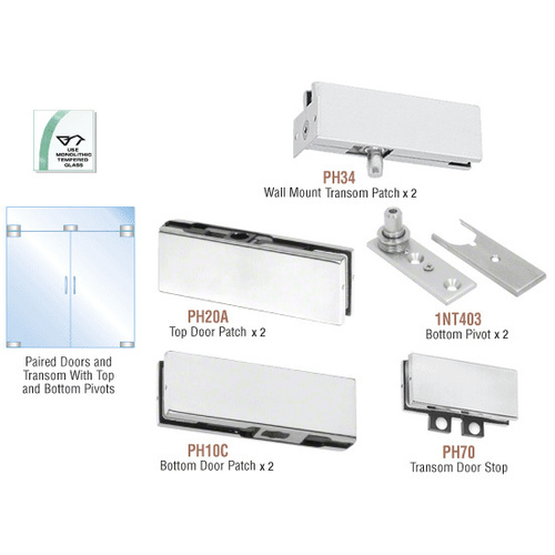 Satin Anodized North American Patch Door Kit for Double Doors for Use with Fixed Transom - Without Lock