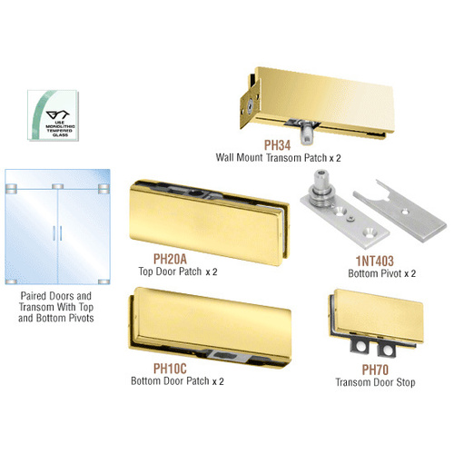 Polished Brass North American Patch Door Kit for Double Doors for Use with Fixed Transom - Without Lock