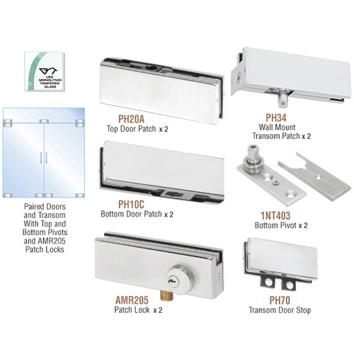 Satin Anodized North American Patch Door Kit for Double Doors for Use with Fixed Transom - With Lock