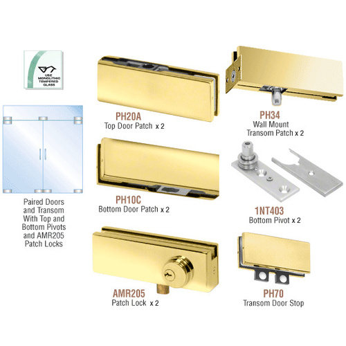 Polished Brass North American Patch Door Kit for Double Doors for Use with Fixed Transom - With Lock