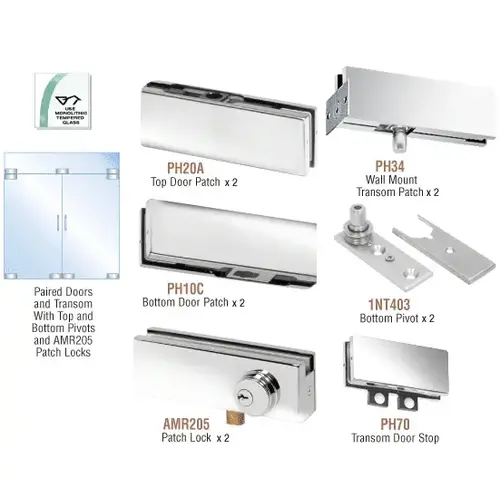 Polished Stainless North American Patch Door Kit for Double Doors for Use with Fixed Transom - With Lock