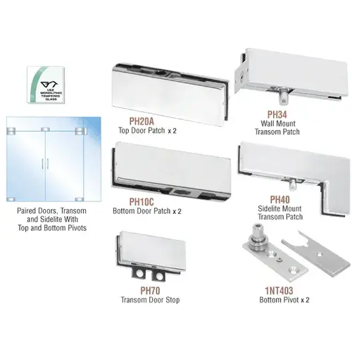 Satin Anodized North American Patch Door Kit for Double Doors for Use with Fixed Transom and One Sidelite - Without Lock