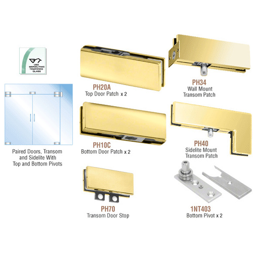 Polished Brass North American Patch Door Kit for Double Doors for Use with Fixed Transom and One Sidelite - Without Lock