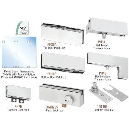 Satin Anodized North American Patch Door Kit for Double Doors for Use with Fixed Transom and One Sidelite - With Lock