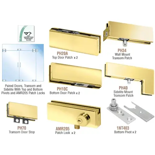 Polished Brass North American Patch Door Kit for Double Doors for Use with Fixed Transom and One Sidelite - With Lock