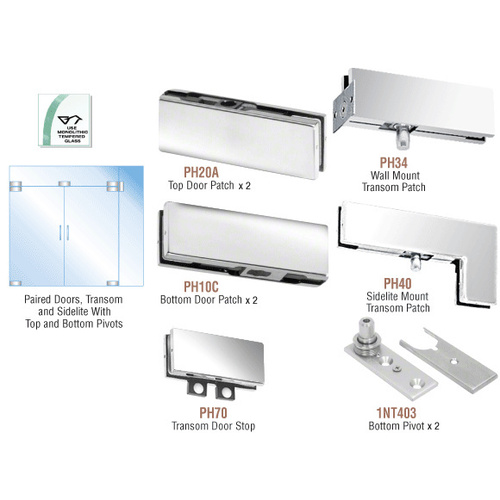 Polished Stainless North American Patch Door Kit for Double Doors for Use with Fixed Transom and One Sidelite - Without Lock