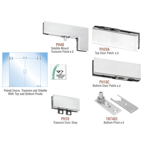 Satin Anodized North American Patch Door Kit for Double Doors for Use with Fixed Transom and Two Sidelites - Without Lock