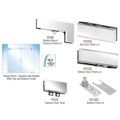 Polished Stainless North American Patch Door Kit for Double Doors for Use with Fixed Transom and Two Sidelites - Without Lock