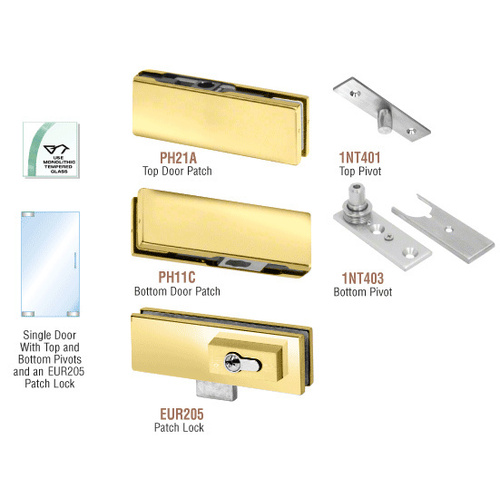 Polished Brass European Patch Door Kit - With Lock