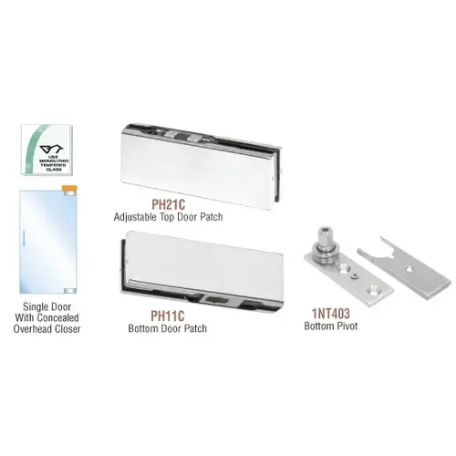 Satin Anodized European Patch Door Kit for Use with Overhead Door Closer - Without Lock