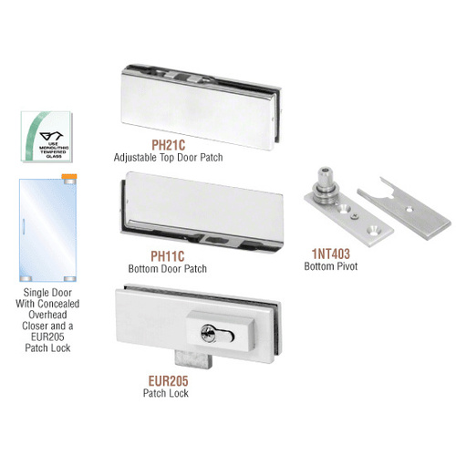 Satin Anodized European Patch Door Kit for Use with Overhead Door Closer - With Lock