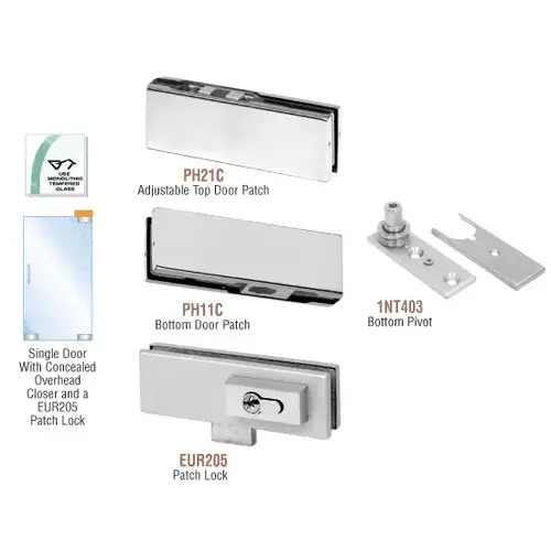 Brushed Stainless European Patch Door Kit for Use with Overhead Door Closer - With Lock