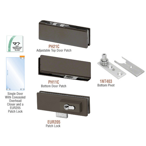 Black Bronze Anodized European Patch Door Kit for Use with Overhead Door Closer - With Lock