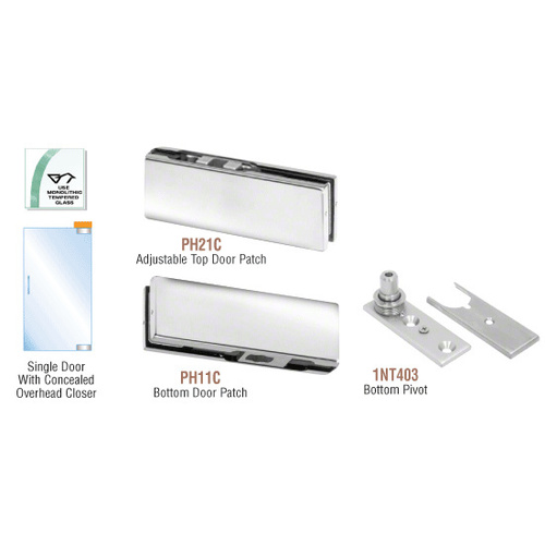 Polished Stainless European Patch Door Kit for Use with Overhead Door Closer - Without Lock