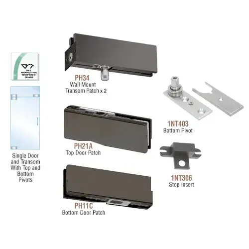 Black Bronze Anodized European Patch Door Kit for Use with Fixed Transom - Without Lock