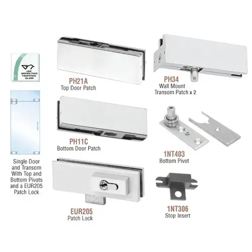 Satin Anodized European Patch Door Kit for Use with Fixed Transom - With Lock