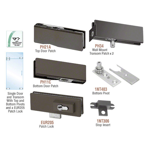 Black Bronze Anodized European Patch Door Kit for Use with Fixed Transom - With Lock