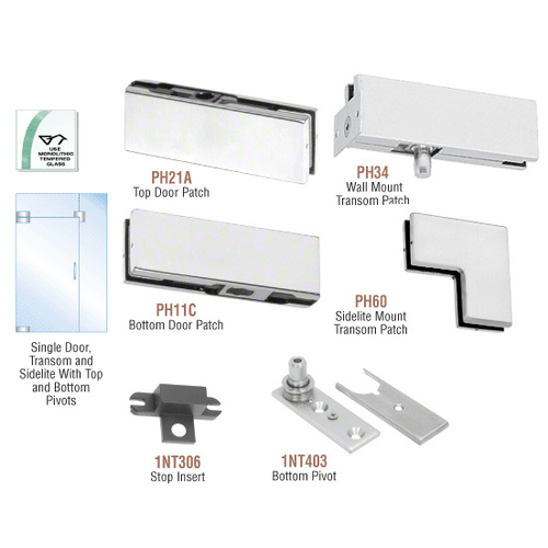 Satin Anodized European Patch Door Kit for Use with Fixed Transom and One Sidelite - Without Lock