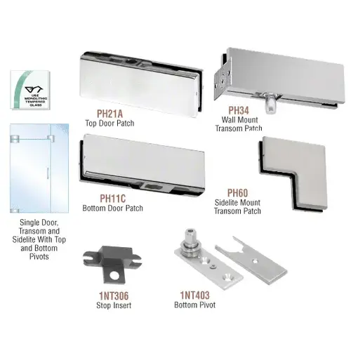 Brushed Stainless European Patch Door Kit for Use with Fixed Transom and One Sidelite - Without Lock