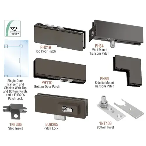 Black Bronze Anodized European Patch Door Kit for Use with Fixed Transom and One Sidelite - With Lock