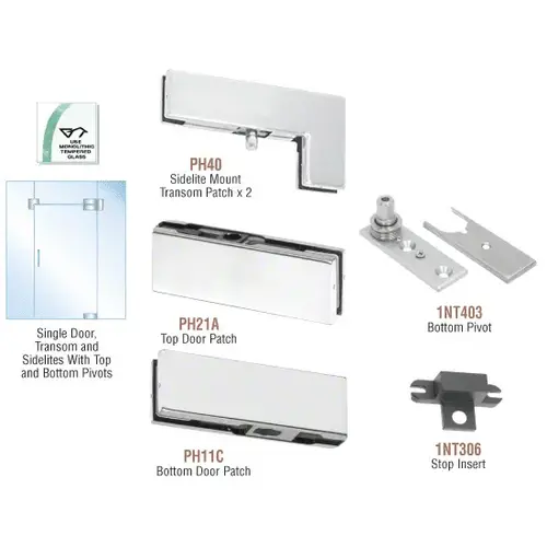 Satin Anodized European Patch Door Kit for Use with Fixed Transom and Two Sidelites - Without Lock