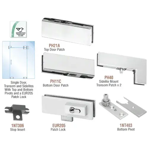 Satin Anodized European Patch Door Kit for Use with Fixed Transom and Two Sidelites - With Lock