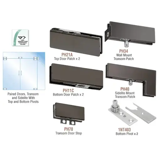 Black Bronze Anodized European Patch Door Kit for Double Doors for Use with Fixed Transom and One Sidelite - Without Lock