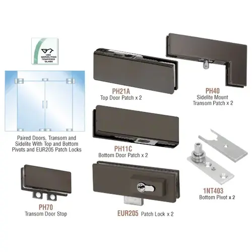 Black Bronze Anodized European Patch Door Kit for Double Doors for Use with Fixed Transom and Two Sidelites - With Lock