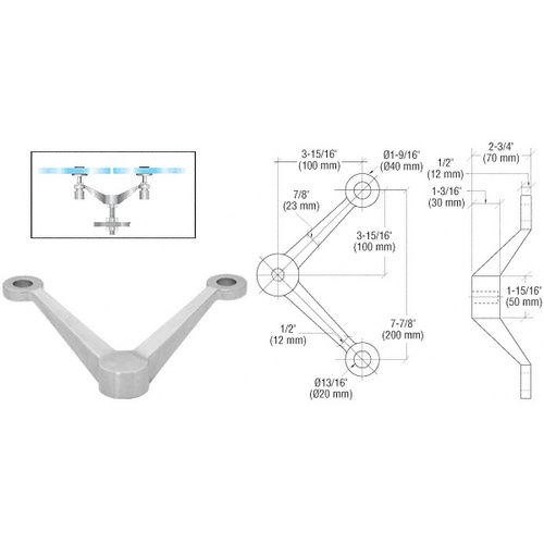 Brushed Stainless Double Arm "V" Heavy Duty Post or Column Mount Spider Fitting