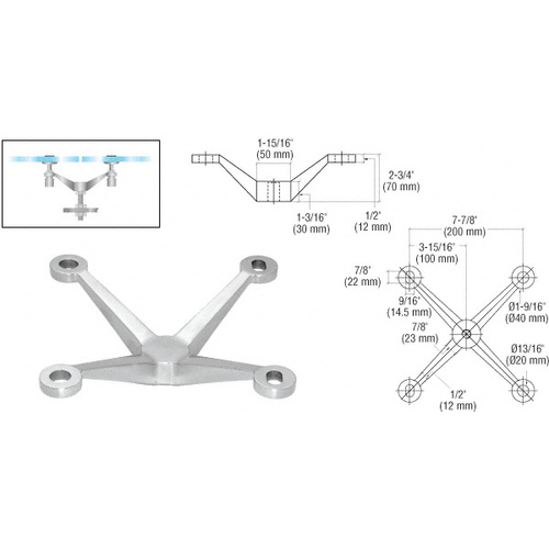 CRL PMH4BS Brushed Stainless 4-Way Arm Heavy Duty Post Mount Spider Fitting