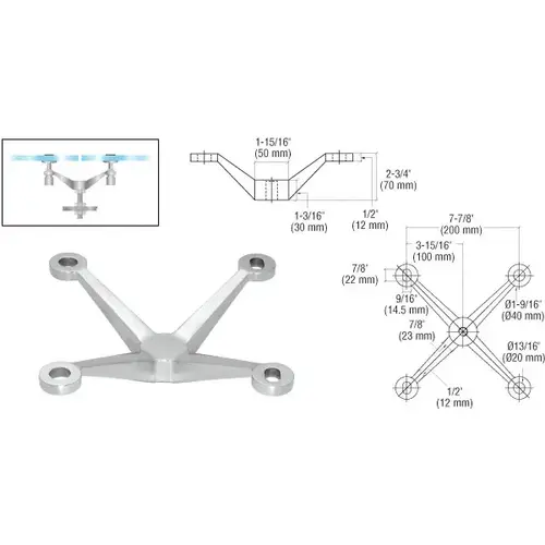 CRL PMH4BS Brushed Stainless 4-Way Arm Heavy Duty Post Mount Spider Fitting
