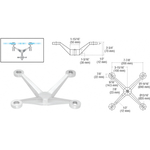 Polished Stainless 4-Way Arm Heavy Duty Post Mount Spider Fitting