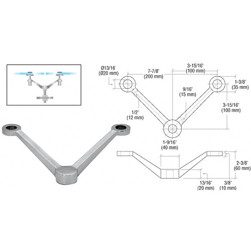 Brushed Stainless Regular Duty Spider Fitting 'V' Double Arm Column Mount