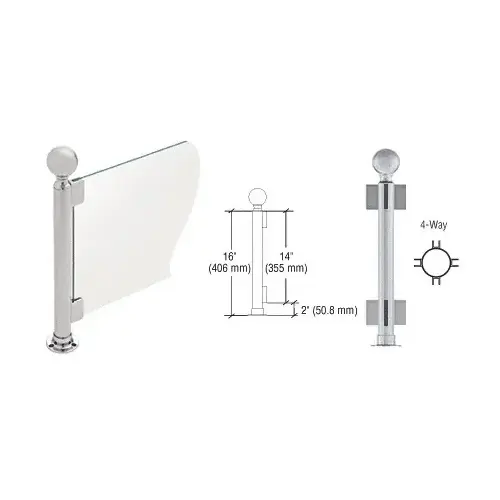 Brushed Stainless 16" Round PP04 Elegant Series Counter/Partition 4-Way Post with Air Space