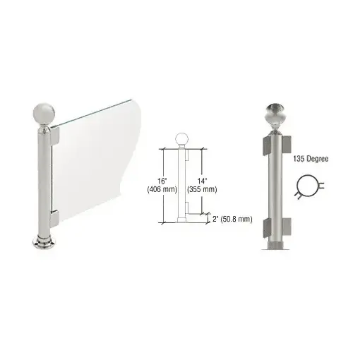 Brushed Stainless 16" Round PP05 Elegant Series Counter/Partition 135 Degree Post with Air Space