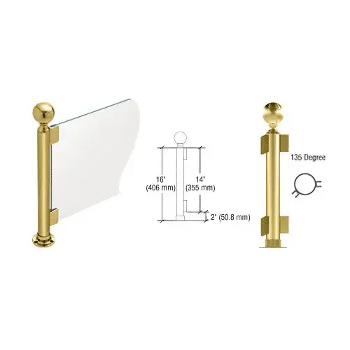 Polished Brass 16" Round PP05 Elegant Series Counter/Partition 135 Degree Post with Air Space