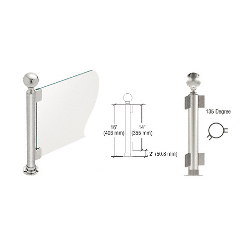 Polished Stainless 16" Round PP05 Elegant Series Counter/Partition 135 Degree Post with Air Space