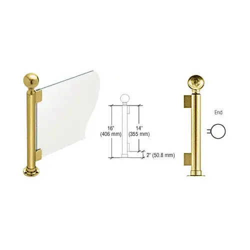 Polished Brass 16" High 2" Round PP05 Elegant Series Counter/Partition End Post with Air Space