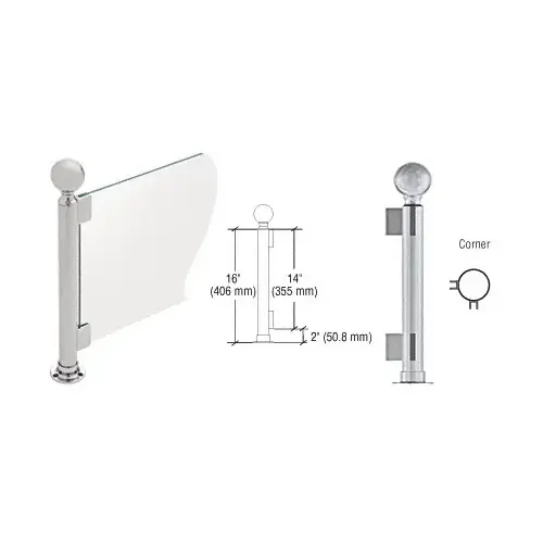 Brushed Stainless 16" High 2" Round PP05 Elegant Series Counter/Partition Corner Post with Air Space