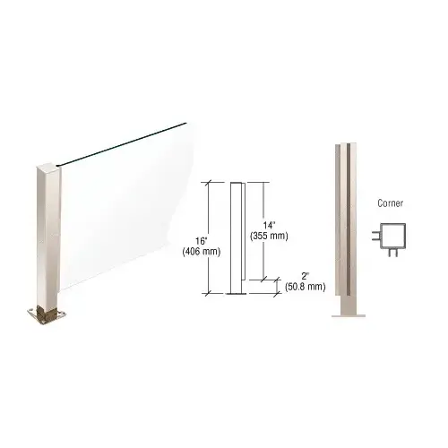 Polished Stainless 16" High 1-1/2" Square PP41 Plaza Series Counter/Partition Corner Post With Air Space