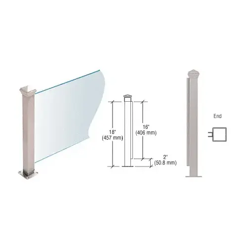 Brushed Stainless 18" High 1-1/2" Square PP42 Plaza Series Counter/Partition End Post With Air Space