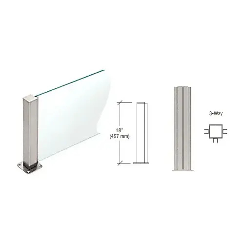 Brushed Stainless 18" High 1-1/2" Square PP43 Plaza Series Counter/Partition 3-Way Post