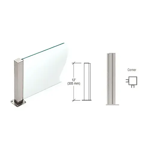 Brushed Stainless 12" High 1-1/2" Square PP43 Plaza Series Counter/Partition Corner Post