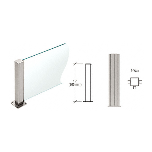 Brushed Stainless 12" High 1-1/2" Square PP43 Plaza Series Counter/Partition 3-Way Post