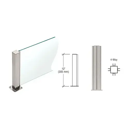 Brushed Stainless 12" High 1-1/2" Square PP43 Plaza Series Counter/Partition 4-Way Post