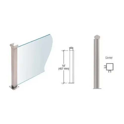 Brushed Stainless 18" High 1-1/2" Square PP44 Plaza Series Counter/Partition Corner Post