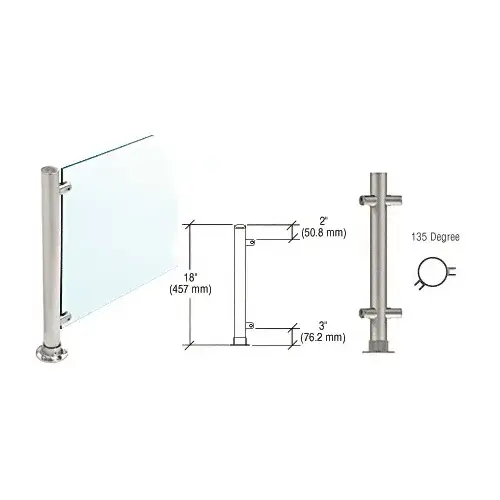 CRL PP45ABS Brushed Stainless 18" High 1-1/2" Round PP45 Contemporary Series Straight Front Counter/Partition 135 Degree Post