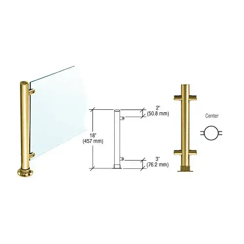 Polished Brass 18" High 1-1/2" Round PP45 Contemporary Series Straight Front Counter/Partition Center Post