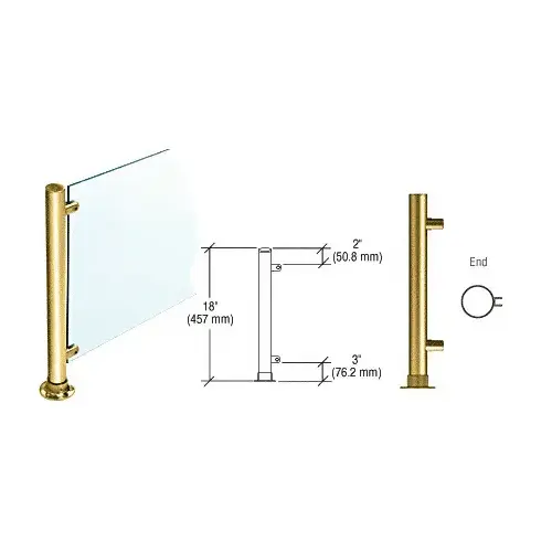 Polished Brass 18" High 1-1/2" Round PP45 Contemporary Series Straight Front Counter/Partition End Post
